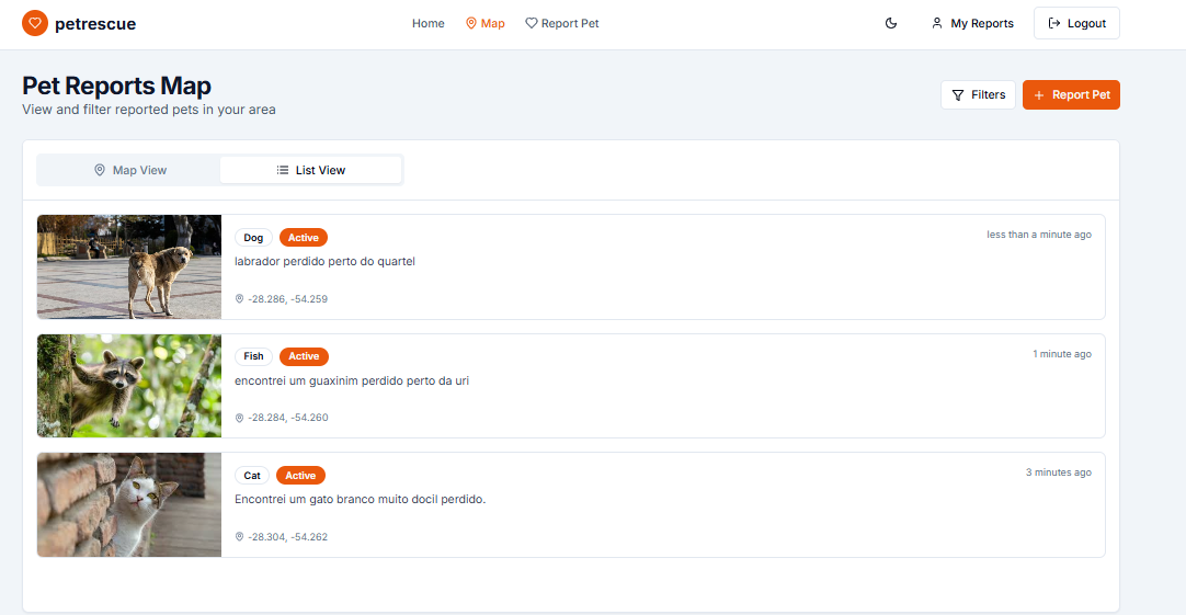 Visualização de relatório de animal